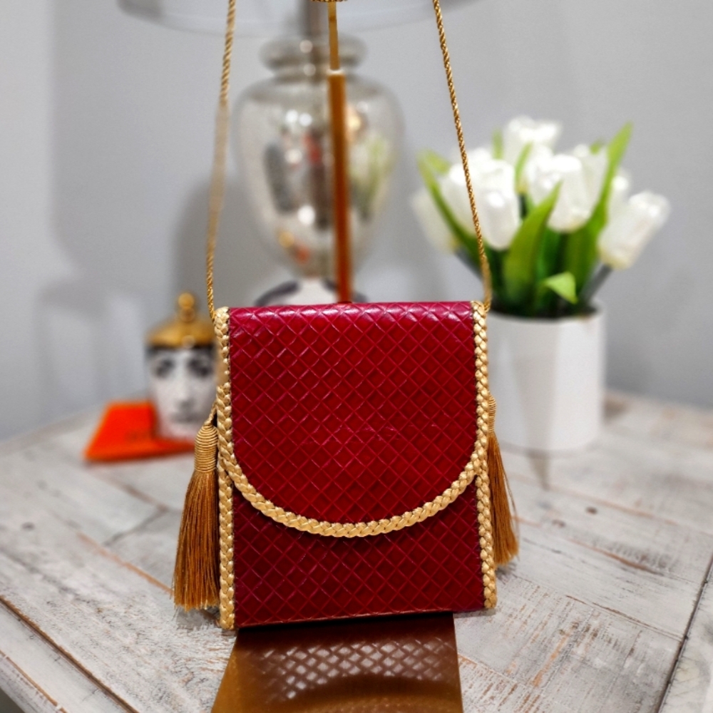 Christian Dior Red and Gold Woven Bag